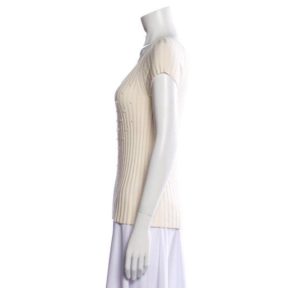Valentino Ivory Scoop Neck Short Sleeve T-Shirt Sweater - Picture 3 of 6